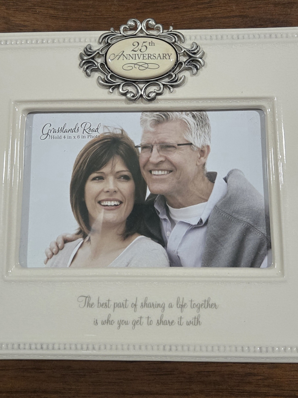 Grasslands Road Cream 25th Anniversary Picture Frame with Silver Plaque